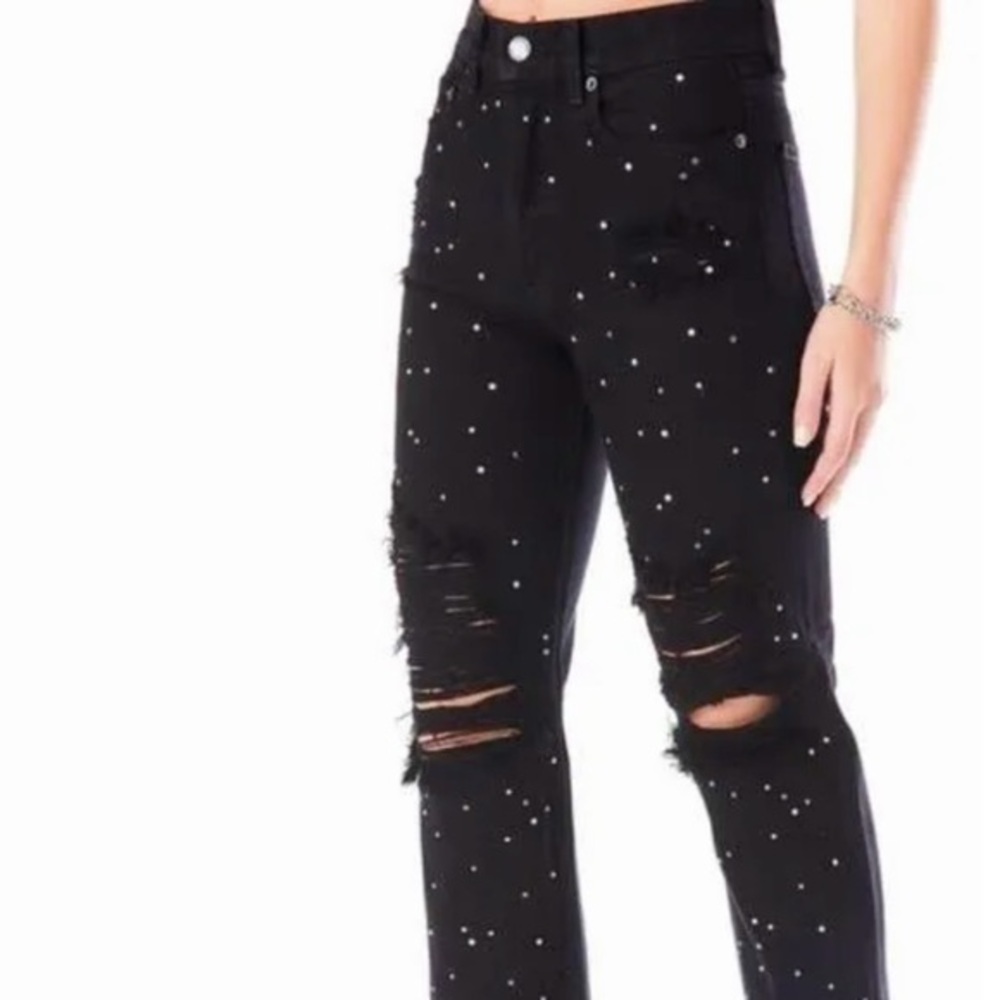 NWT Carmar skinny studded rhinestones jeans lf black denim distressed knees